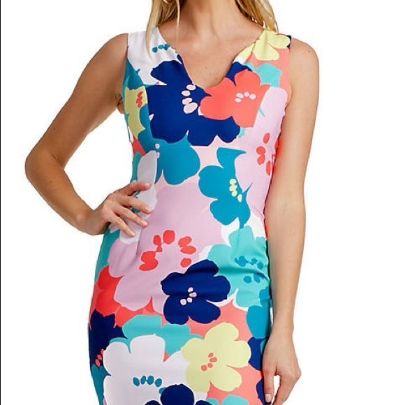 Trina Turk Coral Lily Floral Print Trip Dress Size 2 *altered to mini dress - Picture 1 of 9